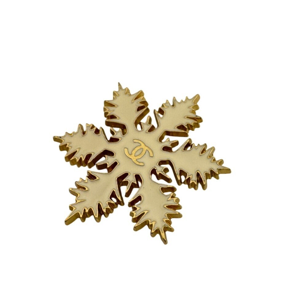 CHANEL 01A Coco Mark Snowflake Brooch Gold